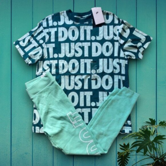 Nike Pants - NWT M 2 piece funky outfit Nike Just Do It T-Shirt Leggings Set womens bundle
